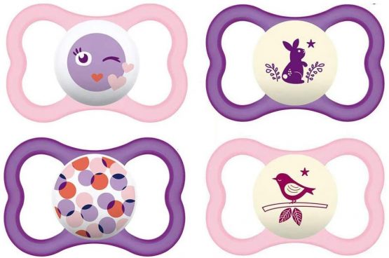 Mam Day & Night Mam Air Silicone Dummy, 16+ Mam Air Night Uni Mix, set of 6 2 sterilised transport boxes.