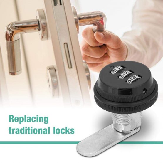 Combination Cam Lock Steel Zinc Alloy Security Locker Locks 3 Digit Password Coded Lock for Office Drawer Cabinet Toolbox(Black) - Image 2