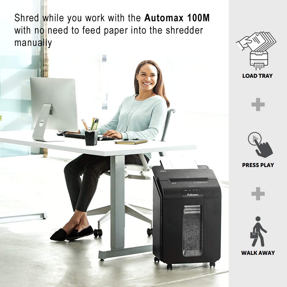 Fellowes Paper Shredder for Home Office Use, 100 Sheet Auto Feed, 10 Sheet Manual Feed Mini Cut - Image 4