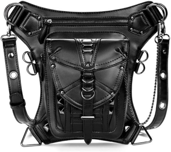 FiveloveTwo Men Women Leather Multi-purpose Tactical Drop Leg Arm Bag Pack Hip Belt Waist Fanny Messenger Shoulder Bag Black