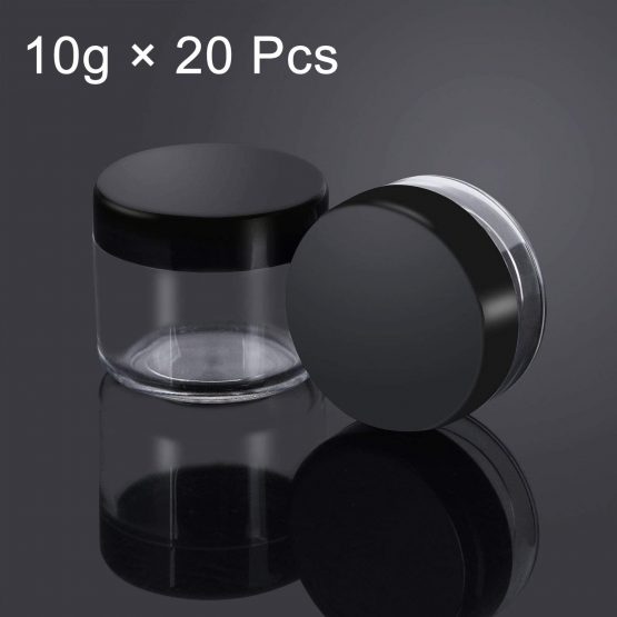 JamHooDirect 20Pcs Empty Cosmetic Pots Round Clear Plastic Sample Containers with Black Screw Cap Lid & 3 Pieces Mini Spatula for Cosmetics, Sample, Lotion, Creams, Make Up, Beads, Charms Storage (10g - Image 3