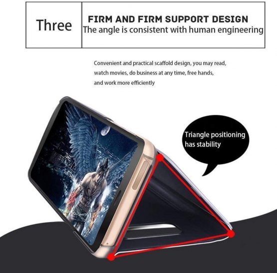 HMTECH for iPhone 11 Case,Mirror Makeup PU Leather Case For iPhone 11 Luxury Slim View Stand Cover Bright Clear Flip Kickstand Shockproof Protective Bumper Case for iPhone 11 Mirror PU Blue - Image 4