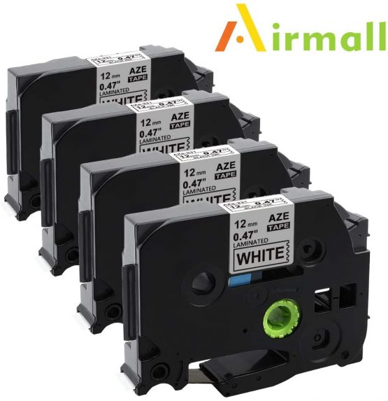 Airmall Compatible Label Tape Replacement for Brother Label Printer Tape TZe-231 TZ-231 12mm 0.47 Laminated TZe Tape Cassette for Brother P-Touch Labeller H110, H101, H105, 1000, Black on White x 4