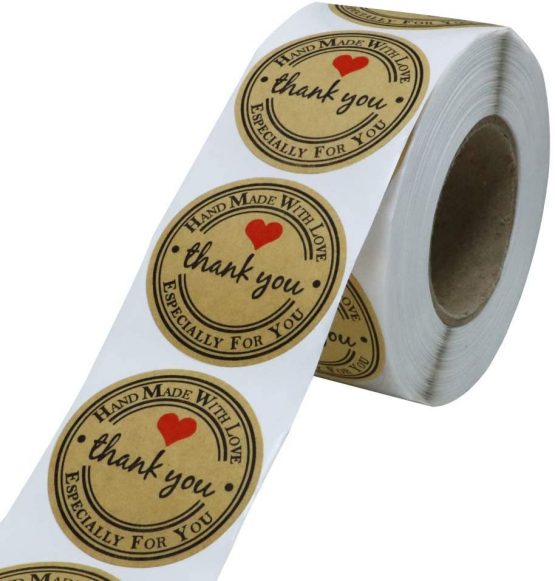 Hybsk 1.5" Inch Round Kraft Thank You Hand Made with Love with Red Heart Stickers 500 Handmade Labels Per Roll (Kraft, 38mm) - Image 2