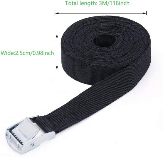 SAIYU Lashing Strap Adjustable Ratchet Tie Down Straps Heavy Duty Tension Belts Cargo Straps with Quick Release Cam for Trucks Bicycle Boat Trailer Sup Kayak Car Luggage Strap, Black, 2 PCS, 3M*25mm - Image 2