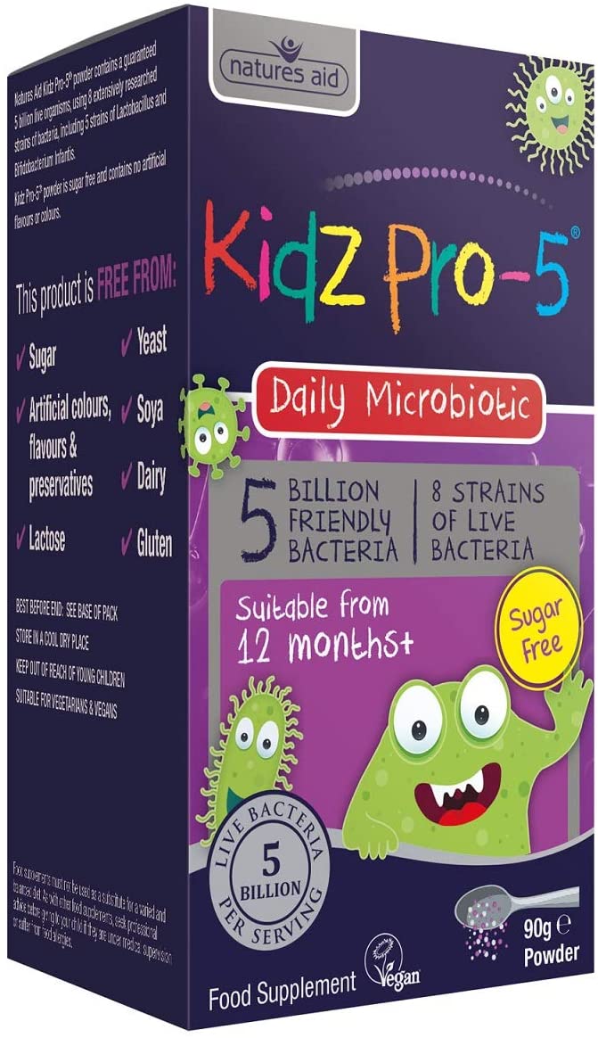 Natures Aid Bio360 Kidz Pro-5 Daily Microbiotic Powder 90g for Children 12 Months to 12 Years, 5 Billion Friendly Bacteria