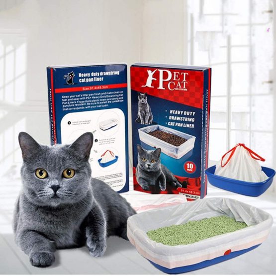 Durable Cat Litter Box Liners with Drawstrings, Big Size Cat Litter Pan Bags Toy Storage Bag (91.4×45.7cm, 10 Pieces)