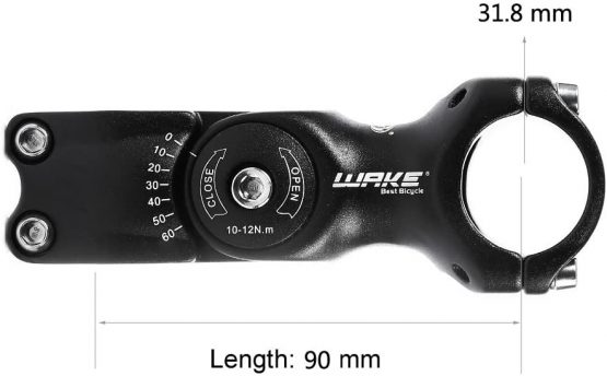 FOMTOR Adjustable Bike Stem 31.8mm 0~60 Degree WAKE Adjustable Handlebar Stem MTB Stem for Mountain Bike Road MTB (31.8mm x 90mm,Black) - Image 2