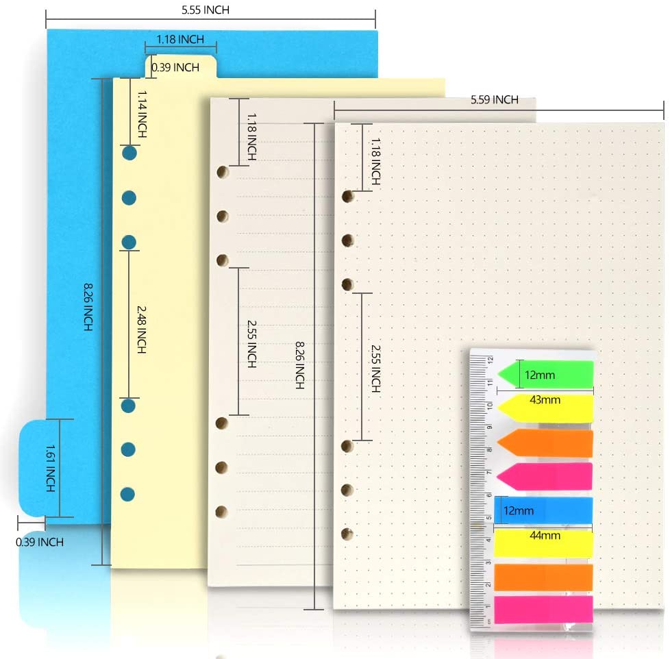 Teenitor A5 Notebook Refillable Accessories- 2 Packs Ruled Paper/Dotted ...