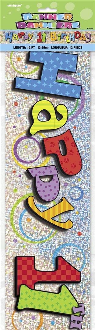 Unique Party 10862 - 12ft Prism Happy 11th Birthday Banner, Multi Color, Age 11 - Image 2