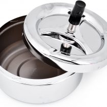 Round Push Down Ashtray with Spinning Tray Metal Cigarette Ash Tray Large 5.2 Inches Home Ashtray for Outside Patio - Silver