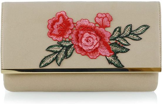 Womens Embroidered Clutch Bag Ladies Evening Prom Party Purse Floral Handbag UK - Image 2