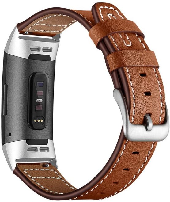 AISPORTS Compatible for Fitbit Charge 3 Straps Leather Women Men Small Large Sport Smart Watch Wrist Strap with Metal Buckle Bracelet Wristband for Fitbit Charge 3 Activity Tracker Accessories