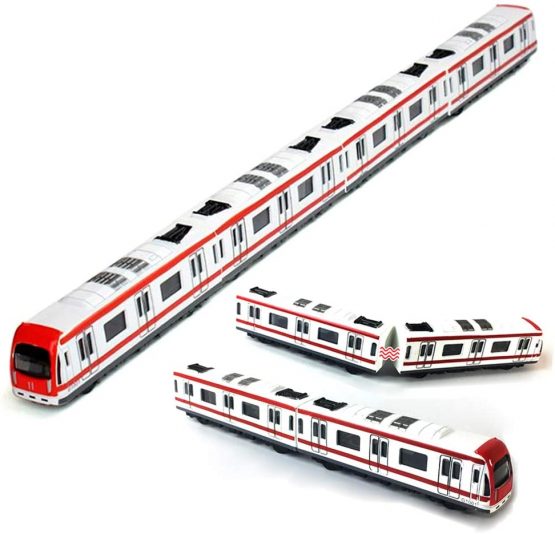 Train Model, 4pcs Car Set Alloy City Rail Subway Train Model ,1/64 Scale Alloy Subway/ Car Model, Red White