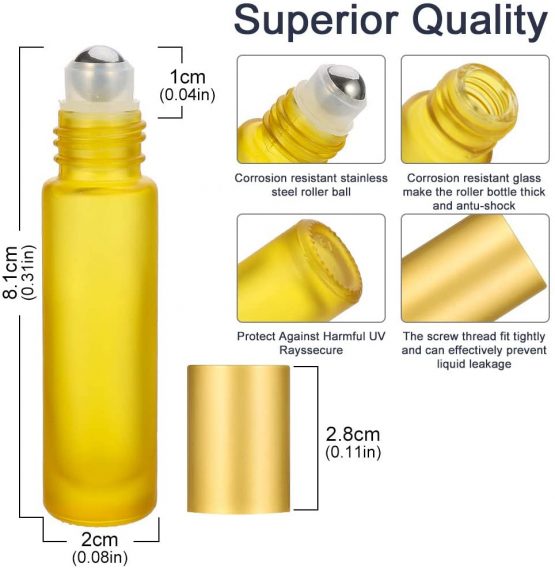 tiopeia 8 Pcs 10ml Essential Oils Roller Bottles, Frosted Glass Roll Bottles with Stainless Steel Ball for Essential Oils, Aromatherapy, Fragrance - Image 2