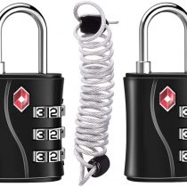 ZHEGE TSA Approved Luggage Padlocks, 3 Digit Small Combination Travel Locks for Suitcase, Backpack, Laptop Bag and Handbag, Locker Padlocks for Gym, Drawer (Black, 2 Pack)