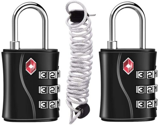 ZHEGE TSA Approved Luggage Padlocks, 3 Digit Small Combination Travel Locks for Suitcase, Backpack, Laptop Bag and Handbag, Locker Padlocks for Gym, Drawer (Black, 2 Pack)