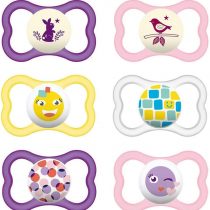 MAM Day & Night MAM Air Silicone Dummy 6-16 Months // MAM Air Night Girl // Set of 6 // Includes 3 Sterilised Transport Boxes