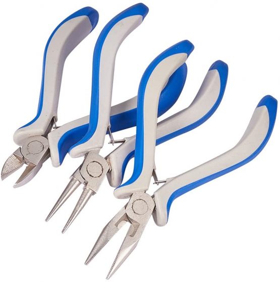 PandaHall 1 Set 3 pcs Jewelry Pliers Sets, Round Nose, Side Cutting Pliers and Wire Cutters, Blue, 110-125x70mm