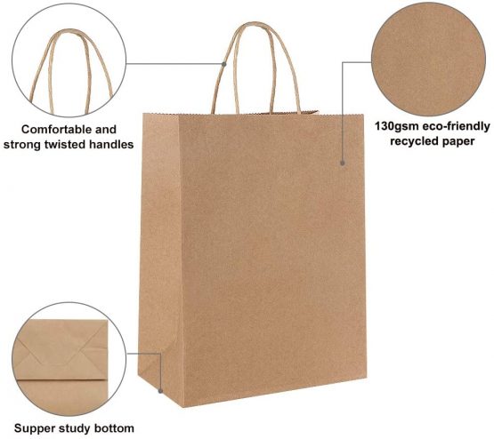 20pcs Paper Bags with Handles, Gift Bags Recycled Paper BagsWith Twisted Handles for Grocery Baking Shopping Merchandise Boutique Retail (Thicken 130gsm) - Image 2