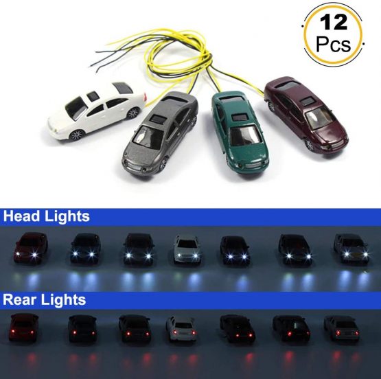 Evemodel 12pcs Head Lighted Model Car 1:87 Train Scenery HO Scale EC100