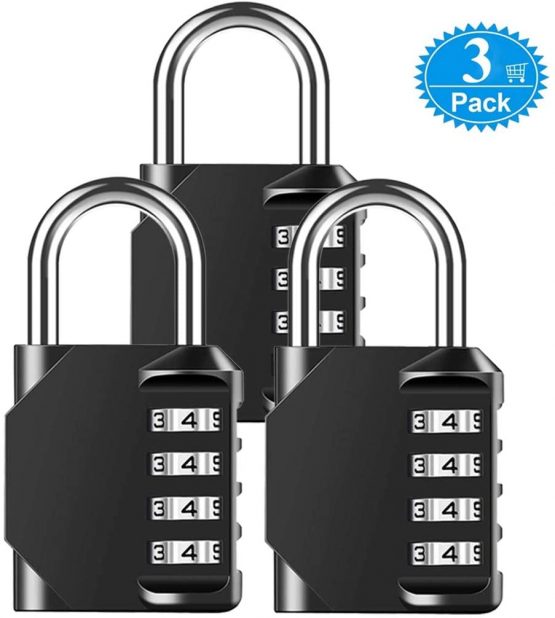 Combination Padlock Heavy Duty Locks - BeskooHome 4-Digit Weatherproof Combination Lock Resettable Combination Padlock Outdoor for Gym, School, Hasp, Outdoor Shed, Storage, Cabinet, Toolbox - 3 Pack