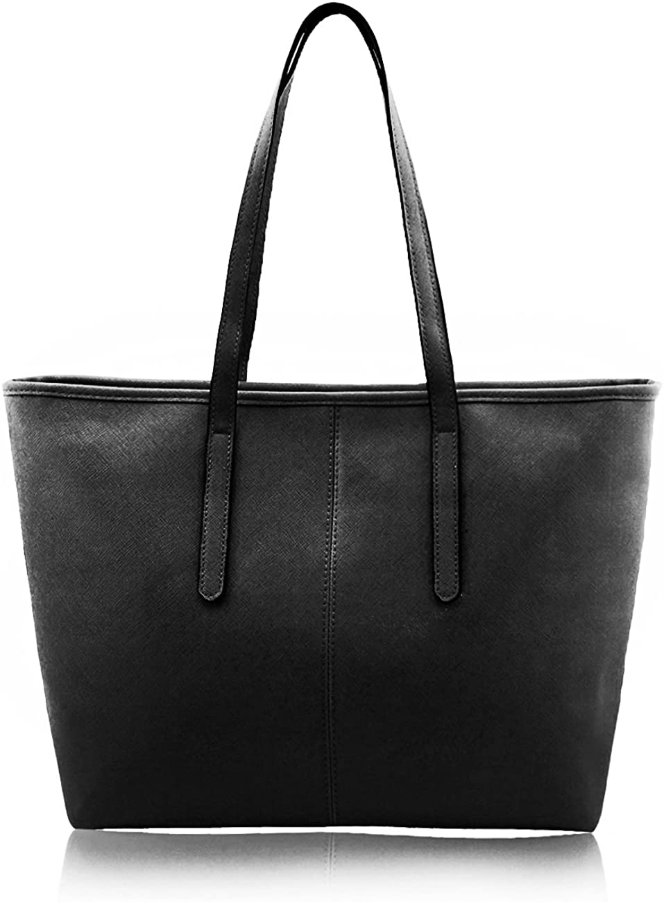 Jieway Women's Fashion Handbag PU Leather Large Capacity Shoulder Bags Tote Bags (Black), 13.4*10.63*3.15inch