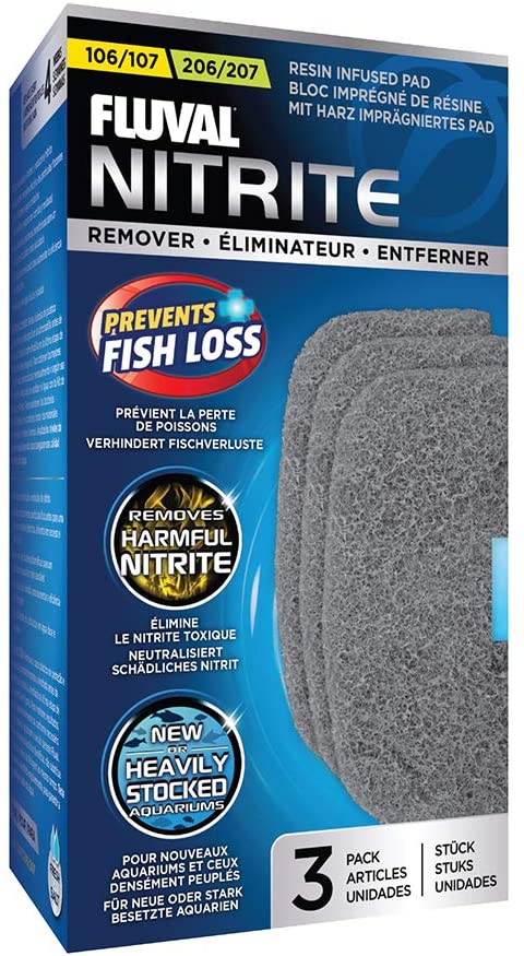 Fluval 106/7 and 206/7 Filter Nitrite Remover Pad, Grey, 107 / 207 (3 PACK)