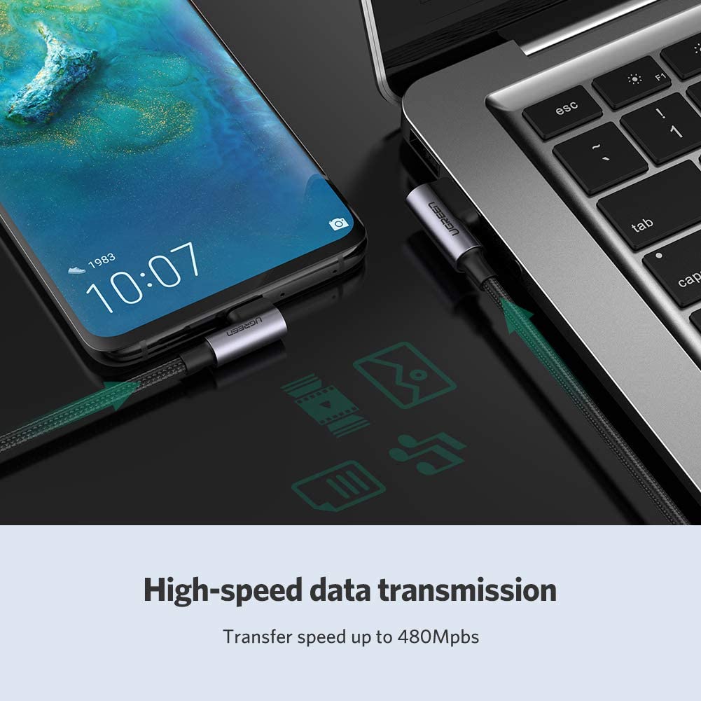UGREEN USB to USB C Cable Right Angle 3A 90 Degree USB C Charger Cable Fast Charging Compatible with iPhone 17/16/15 Pro Max Galaxy S25 S24 Ultra A53 Pixel 9 8 Redmi Note 11 Huawei P60 P50 Pro (0.5M) - Image 4