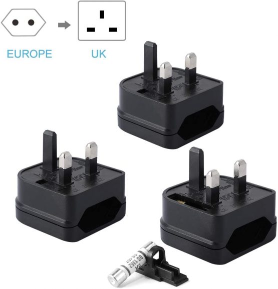 European to UK Plug Adaptor,AIEVE 2 Pin EU to UK 3 Pin Adapter Plug, EU to UK Plug Converter Euro Plug Adaptor UK Socket Adapter (3-Pack,Black)