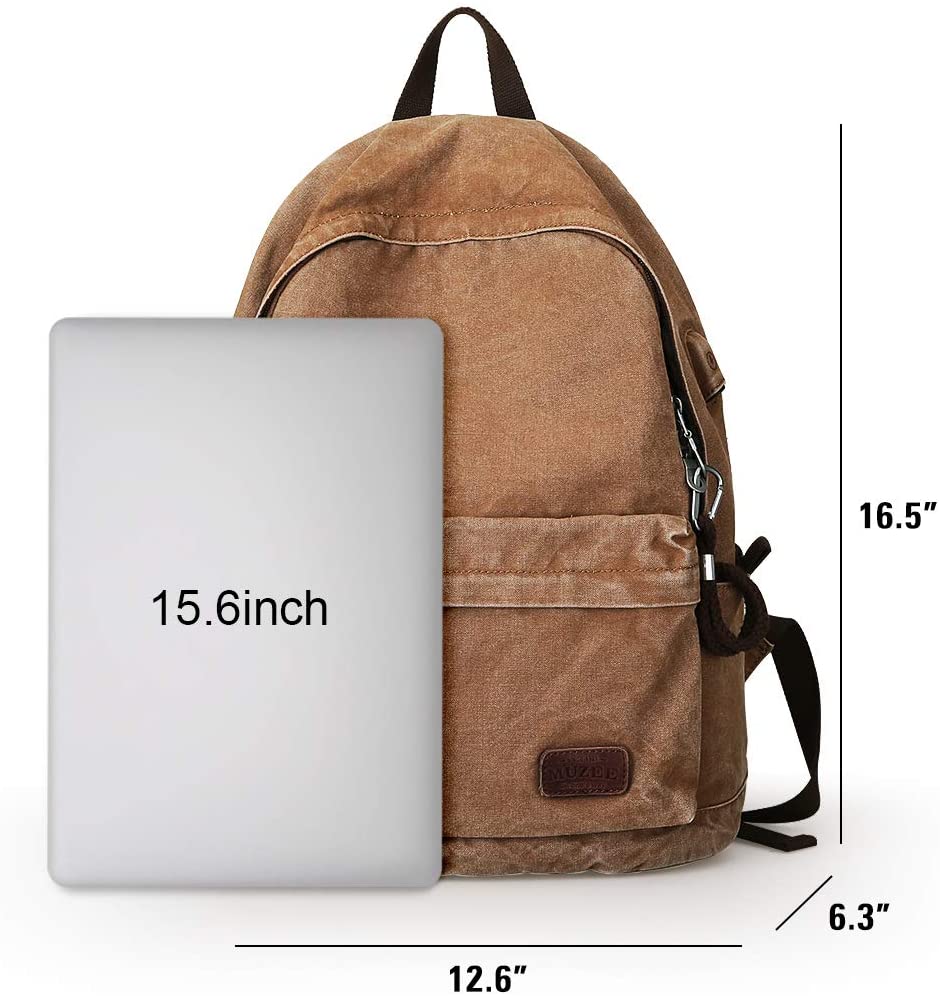 Muzee Canvas School Backpack with 15.6 inch Laptop for Men Women Lightweight Anti-Theft Travel Daypack College Student Backpack Mit USB Charging Port - Image 2