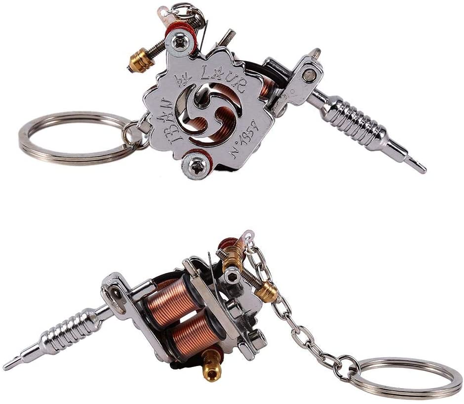 Portable Zinc Alloy Metal Mini Tattoo Machine Keychain Pendant Tattoo Device Ornament, Silver, 14.5 x 4 cm / 5.7 x 1.6 inches - Image 3