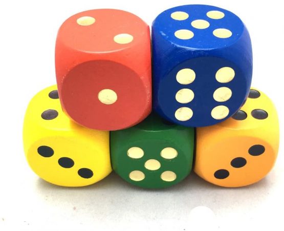 Smartdealspro Set of 5 Random Color Large 3cm Round Edge Wooden Dice (5 Colors with Dots) - Image 3