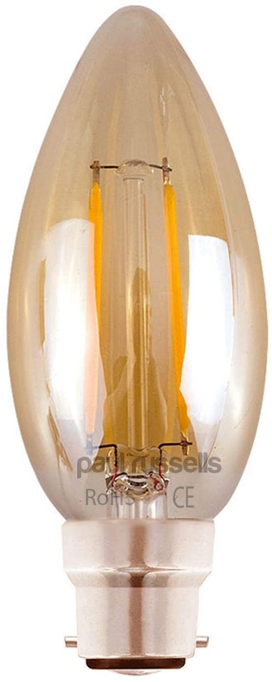 paul russells LED Candle Filament Light, 2.5W 20W Equivalent Replacement, 200LM Lumens, 2200K Extra Warm White