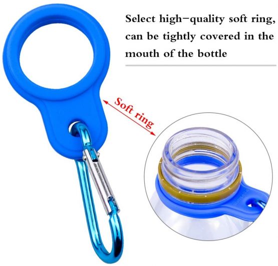 Homgaty 6 Pcs Silicone Water Bottle Buckle, Colorful Bottle Carrying Clip Holder Hook with Carabiner for Traveling Camping Hiking Outdoor Activities - Image 3