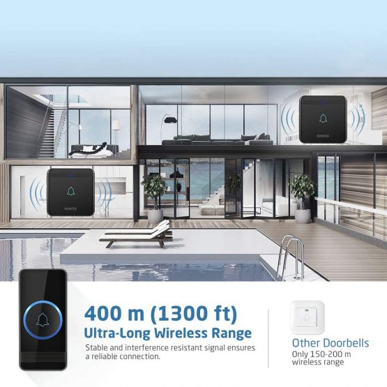 Wireless Doorbell, AVANTEK 1300 Feet Operating Range Door Bells, IP55 Waterproof Door Chime with 2 Plug-in Receivers, LED Flash, 5 Levels Volume, 52 Melodies, D-3B - Image 2