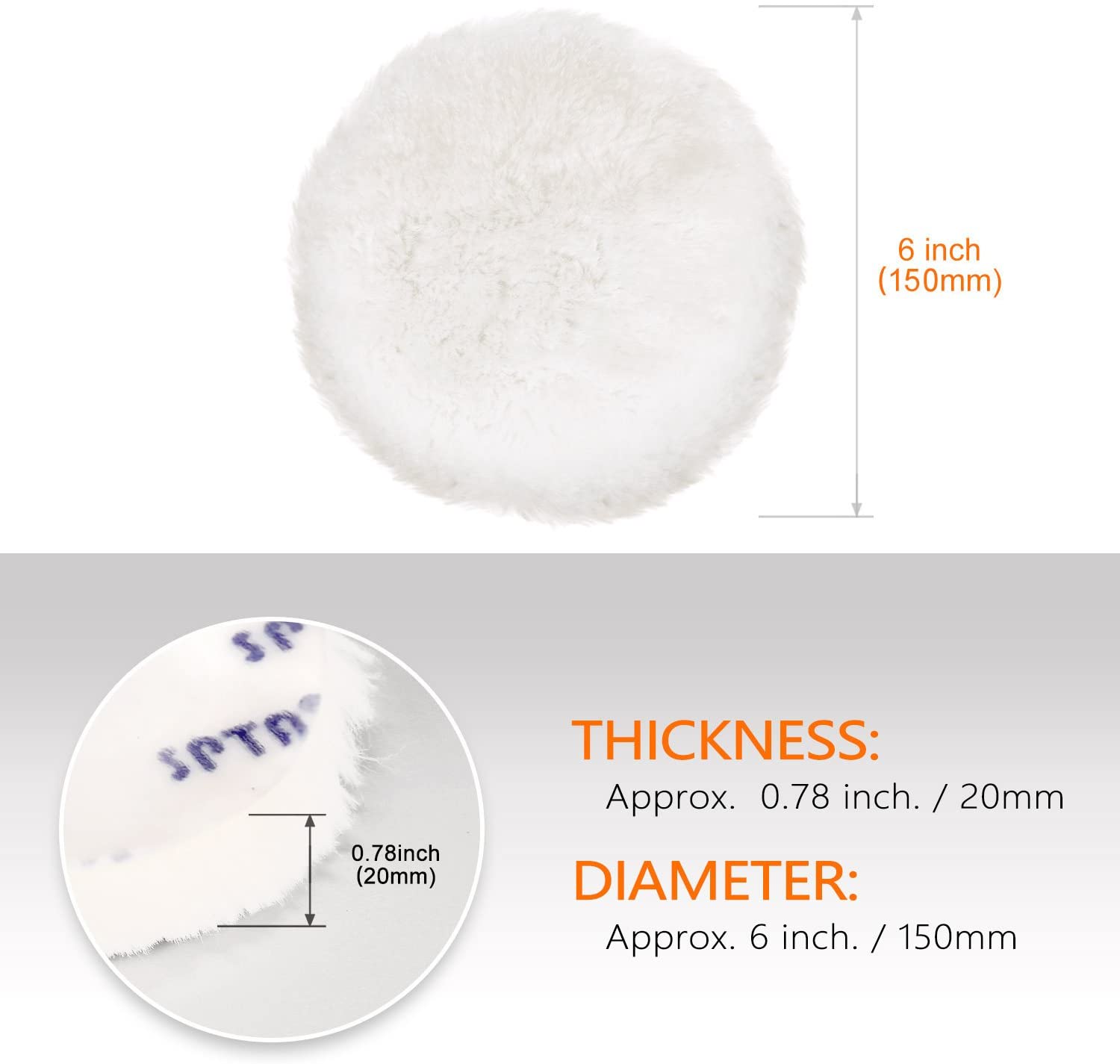 SPTA 6 Inch (150mm) Polisher/Buffer Soft Wool Bonnet Pad - Image 2
