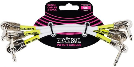 Ernie Ball 6 inch Flat Angle / Flat Angle Patch Cable 3-Pack - White