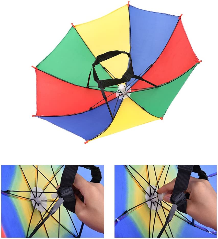 Rainbow Umbrella Hat Outdoor Sun Rain Headwear Umbrella Cap Funny ...