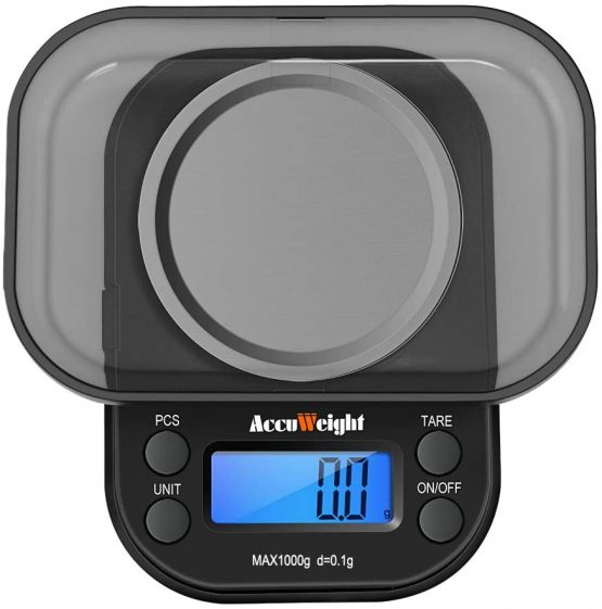 ACCUWEIGHT 255 Digital Scales Pocket Jewelry Scale Portable Mini Electronic Weighting Multifunctional Precision Gram Scale with Backlight LCD Display, Tare and PCS Features, 1000g, 0.1g increments