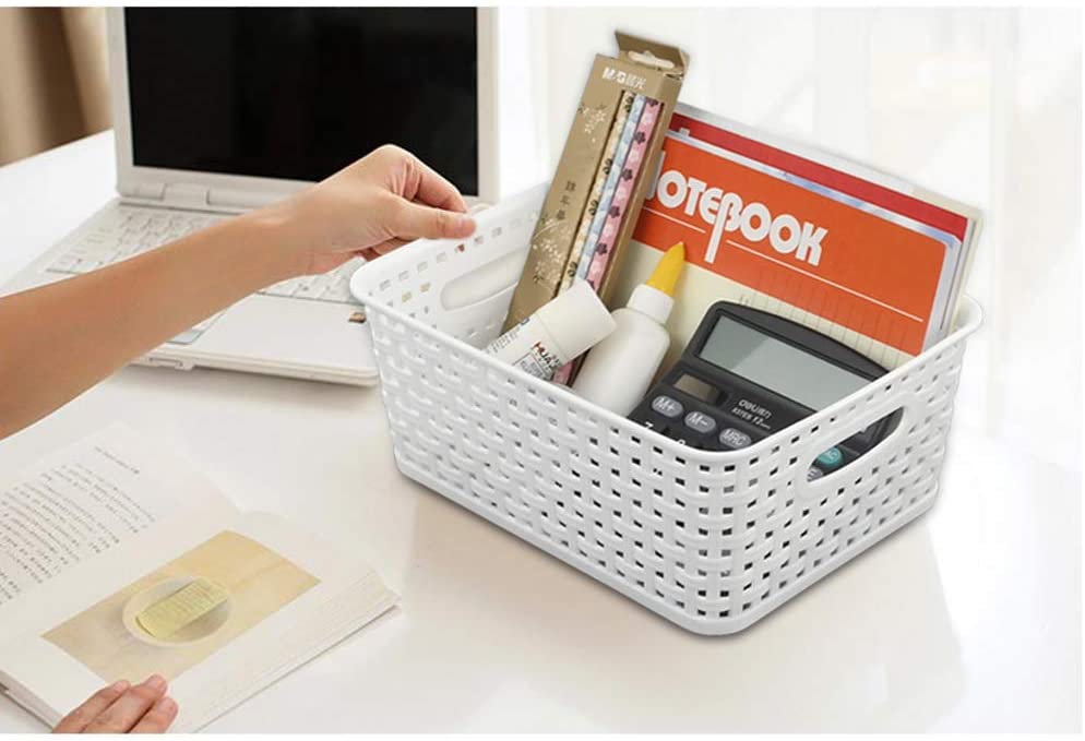 Sandmovie White Plastic Woven Ratten Baskets, 6-Pack, 25.5 cm x 20.1 cm x 10.2 cm - Image 3
