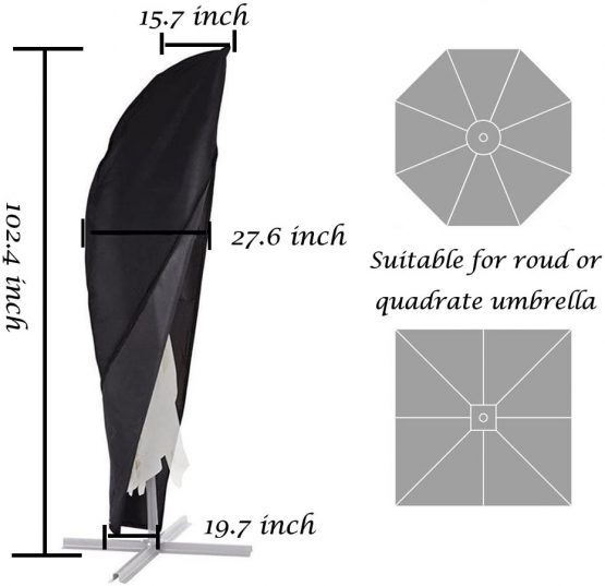 Loietnt Garden Parasol Cover, Outdoor Extra Large Waterproof Cantilever Umbrella Cover with Zipper Black 420D Oxford Fabric (Black Banana Umbrella Cover) - Image 3