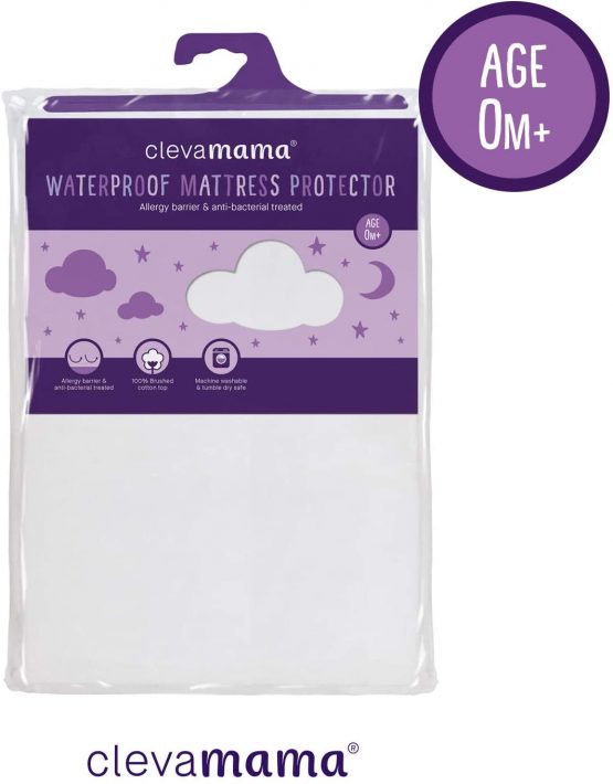 ClevaMama Waterproof Mattress Protector, Cotton Fitted Sheet for Small Double Bed - White 120x190x30 cm