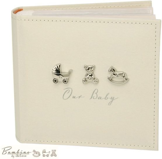 Bambino Linen Fabric Our Baby Photo Album with  3 Icons 50 Pages  6x4
