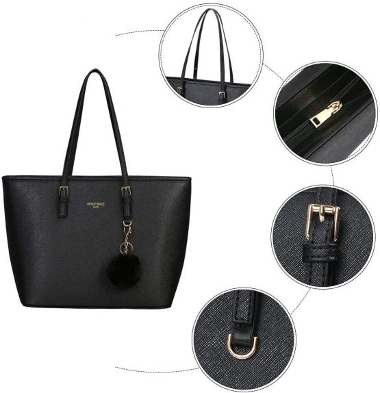 URAQT Women Handbag Tote Bag, 15.6 InchPU Leather Shoulder Bag Laptop Bags with Adjustable Handle, Lightweight Stylish Designer Large Black Handbags for School Work Travel - Image 2