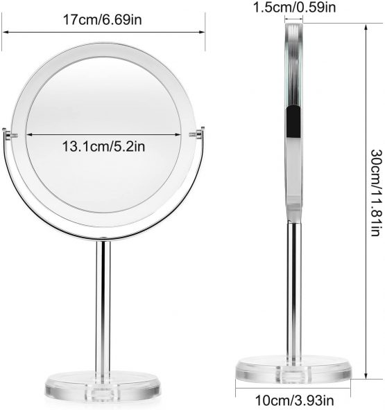 BEAUTIFIVE Vanity Mirror, Dressing Table Makeup Mirror with 1x/7x, 6’’ 360° Swivel Magnifying Mirror, Bathroom Mirror with Crystal-like Style - Image 2
