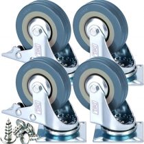 4 x Heavy Duty Braked 50mm Rubber Swivel Castor Wheel Trolley 200KG + Free Fitting