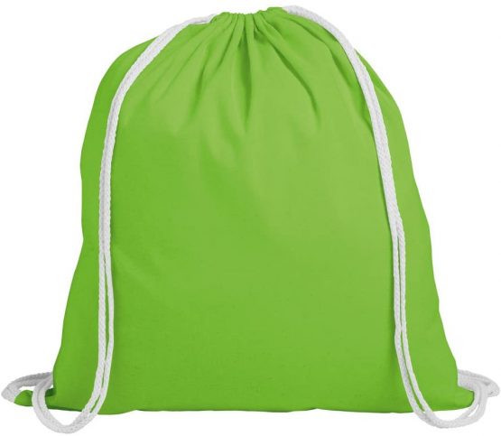 eBuyGB Pack of 10 Children's Cotton Drawstring Rucksack - Gym, Swim, Sports, PE, Book Bag, Lime Green