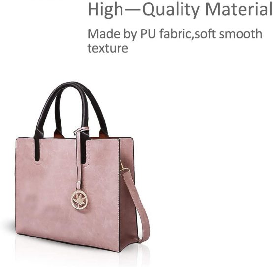 NICOLE&DORIS Women Handbags 3 Pieces Leather Handbag for Ladies Leather Totes + Crossbody+Wristlet Pink - Image 3