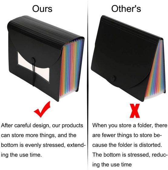 Expanding File Folder - ABC life 12 Pockets Portable Rainbow A4 File Organiser Self Standing Accordion Document Filing Box High Capacity Storage Bag for Home & Office & School (12 Pocket with Cover) - Image 3
